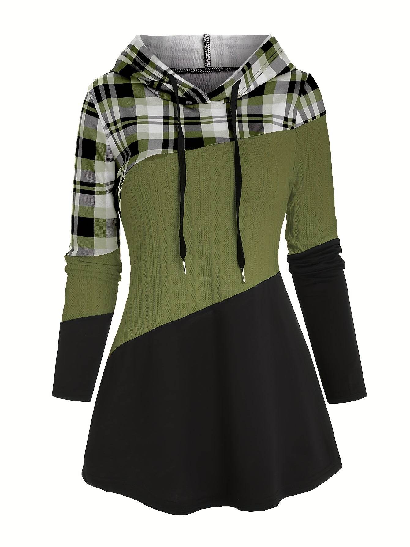 Hoodie Women's Chic Plaid Patchwork - Where2Save