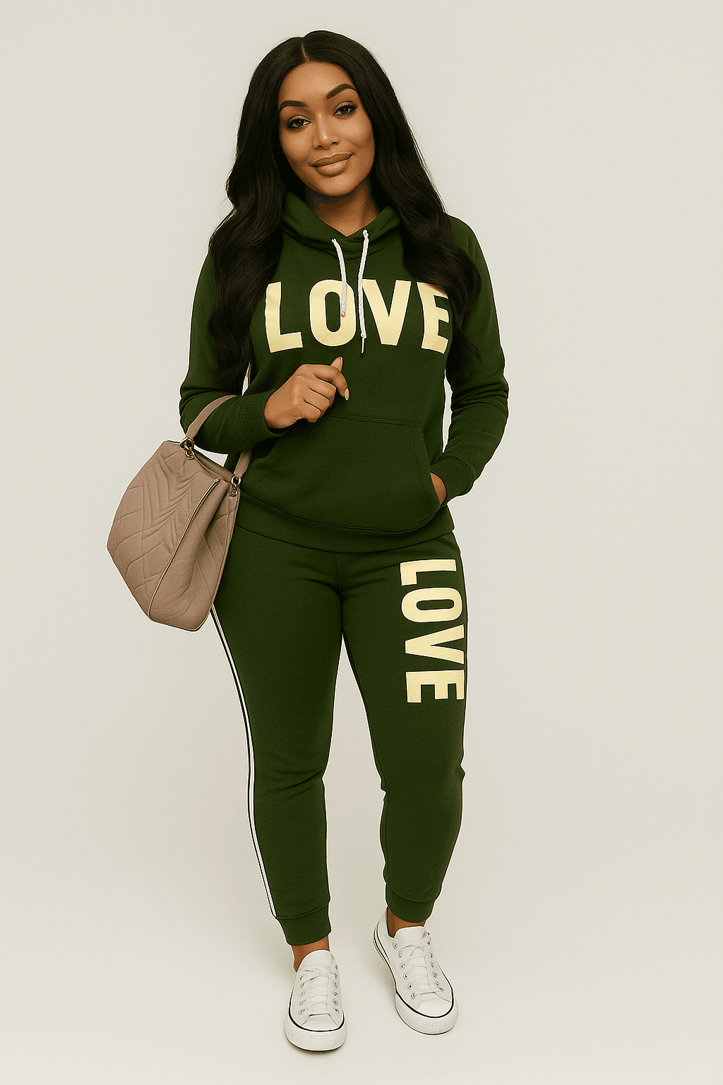 Hoodie Set Love Print Cozy Tracksuit - Where2Save