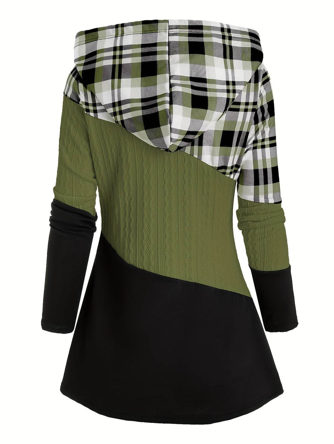 Hoodie Women's Chic Plaid Patchwork - Where2Save