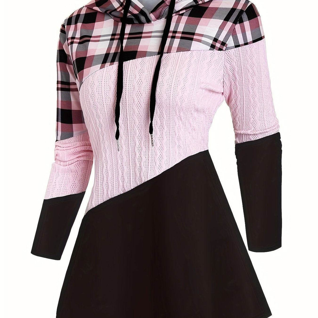 Hoodie Women's Chic Plaid Patchwork - Where2Save