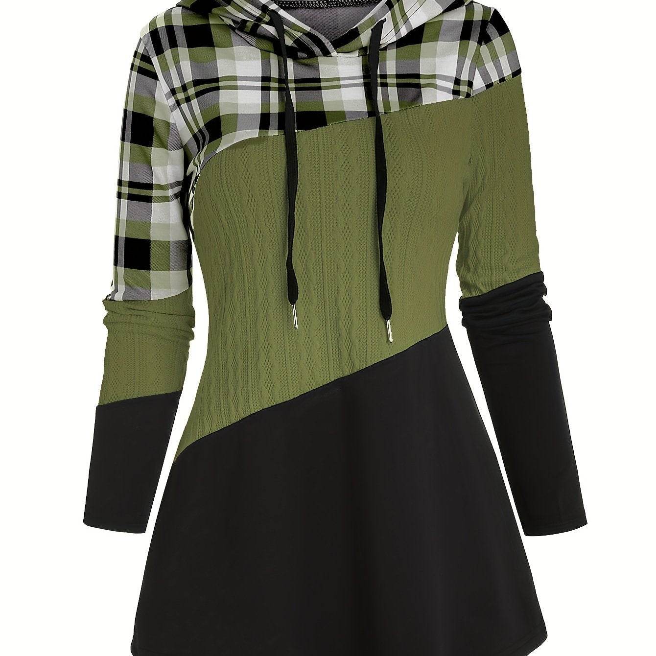 Hoodie Women's Chic Plaid Patchwork - Where2Save