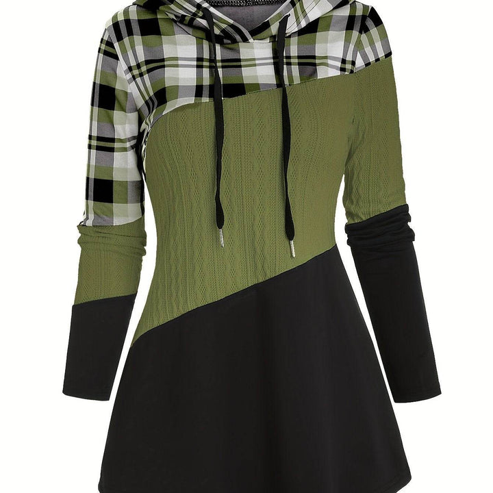 Hoodie Women's Chic Plaid Patchwork - Where2Save