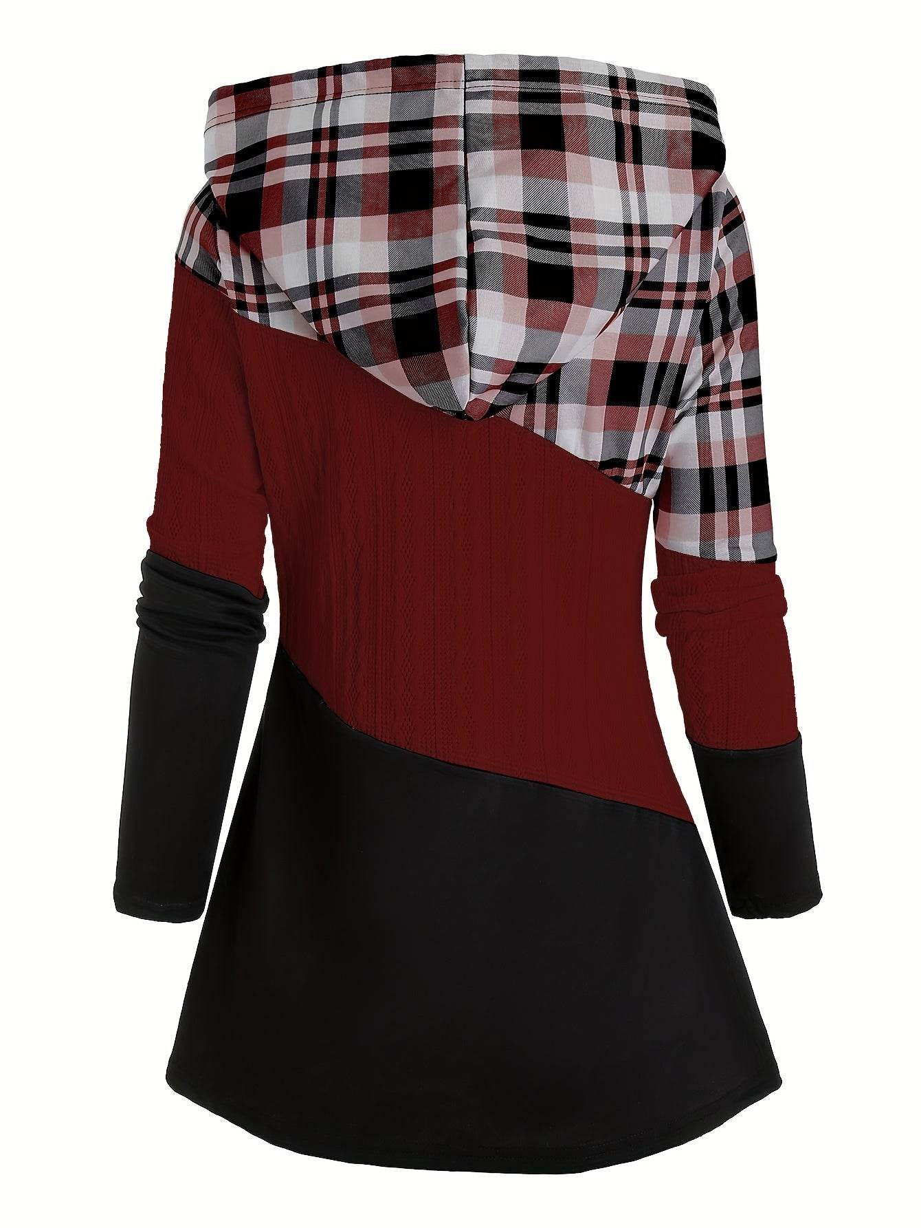 Hoodie Women's Chic Plaid Patchwork - Where2Save