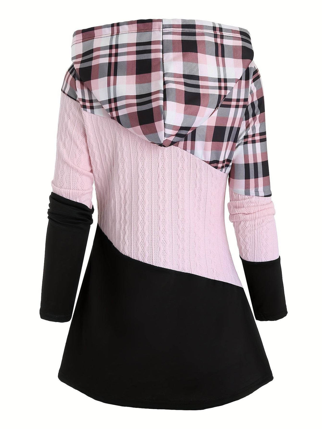 Hoodie Women's Chic Plaid Patchwork - Where2Save