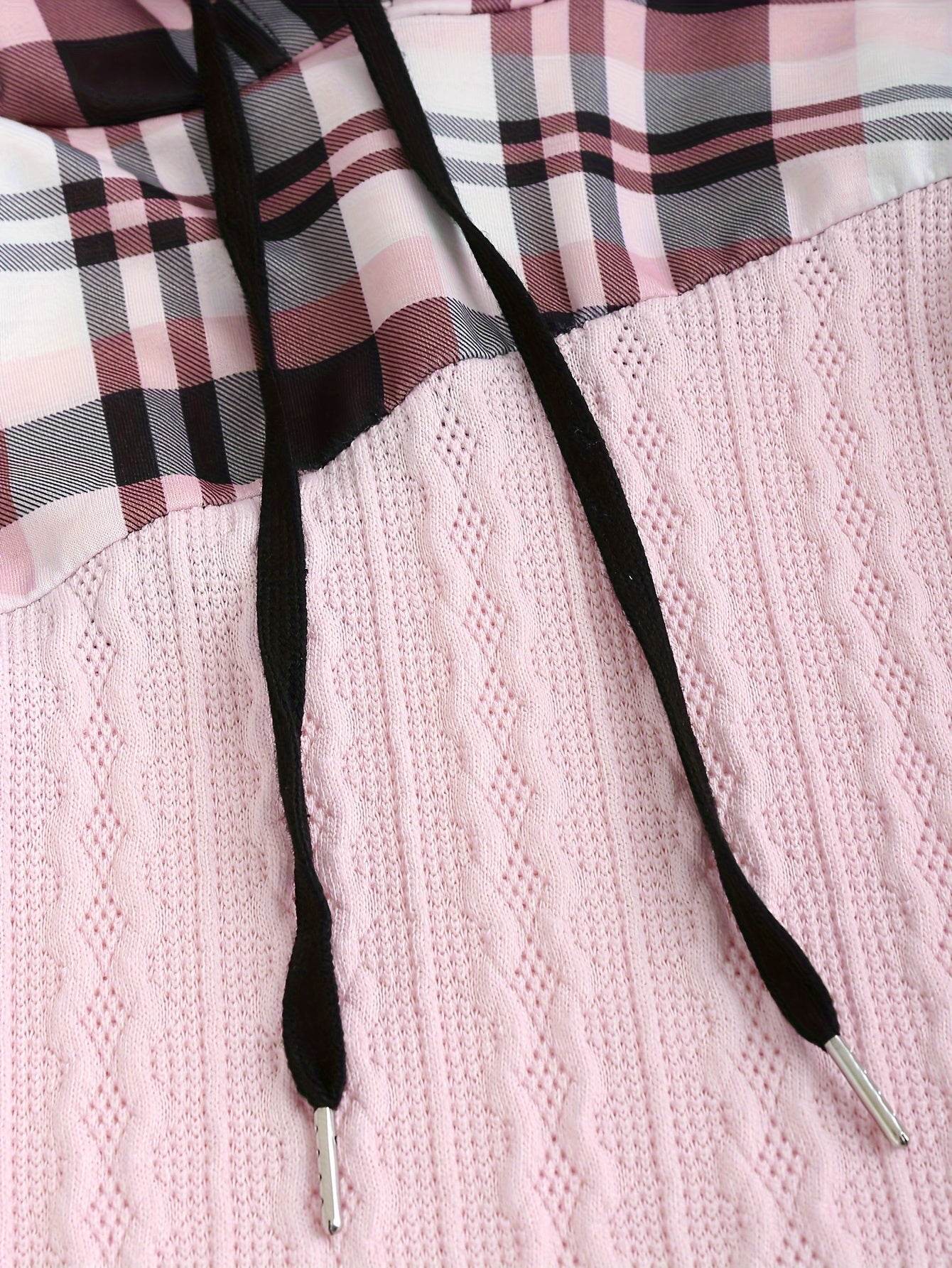 Hoodie Women's Chic Plaid Patchwork - Where2Save