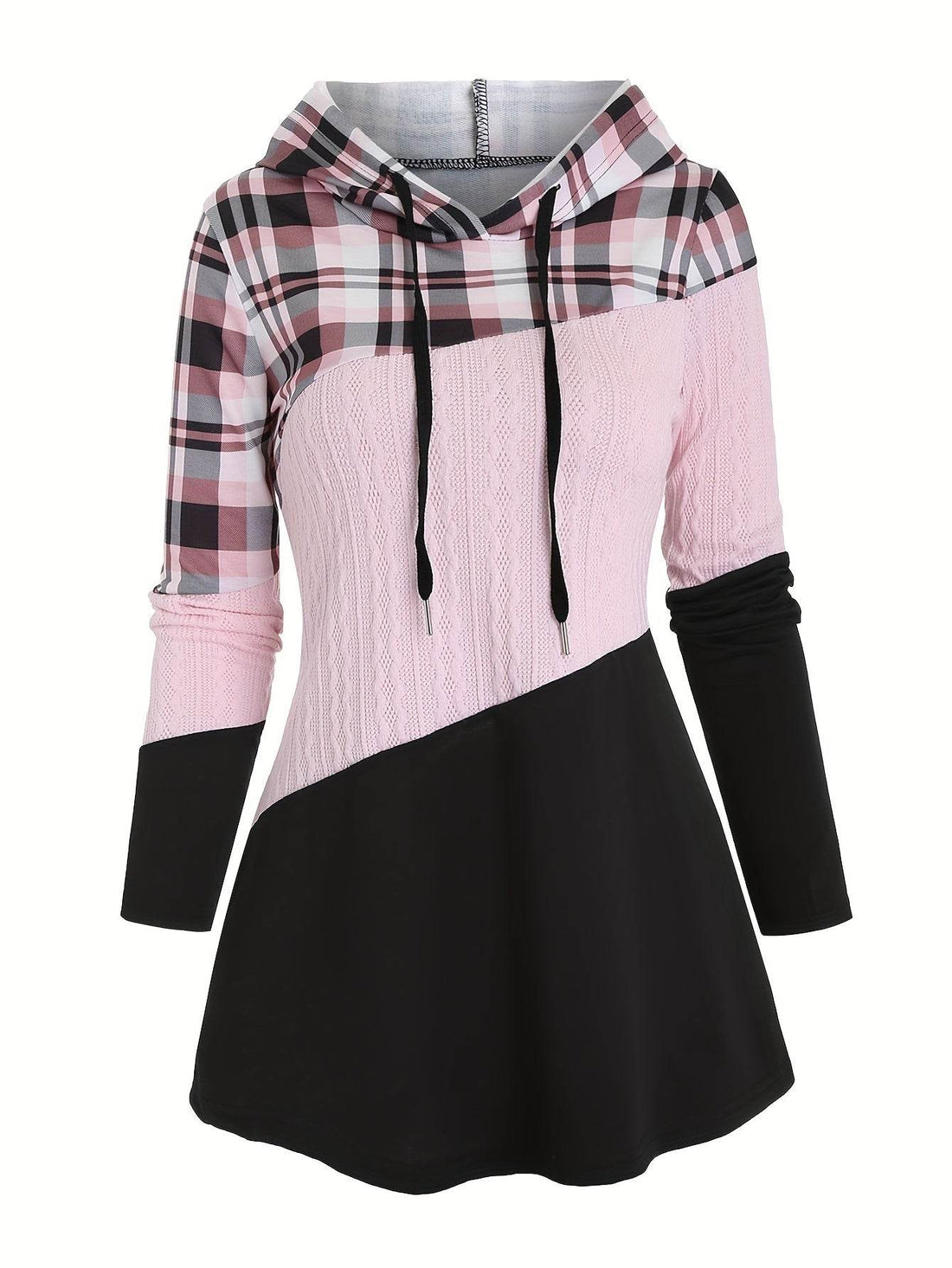 Hoodie Women's Chic Plaid Patchwork - Where2Save